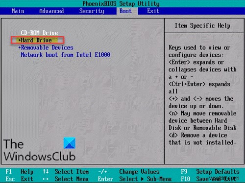 Windows11/10のブートメニューにハードドライブが表示されない 