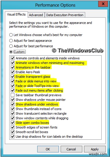 Windows11/10で視覚効果を微調整してパフォーマンスを最適化する 