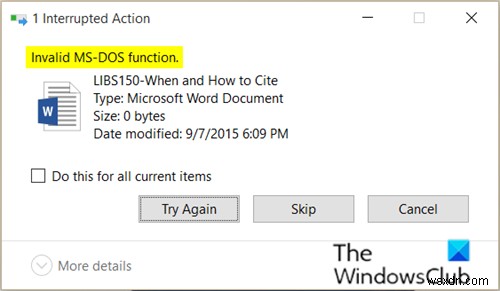 Windows11/10での無効なMS-DOS関数ファイルエラーを修正 
