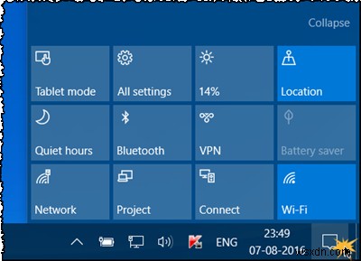 Windows 10でクイックアクションボタンを追加、削除、配置する方法 