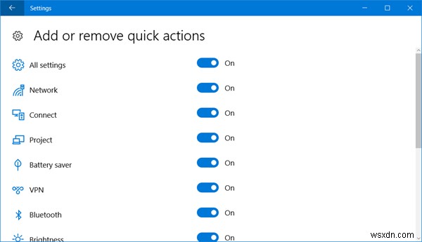 Windows 10でクイックアクションボタンを追加、削除、配置する方法 