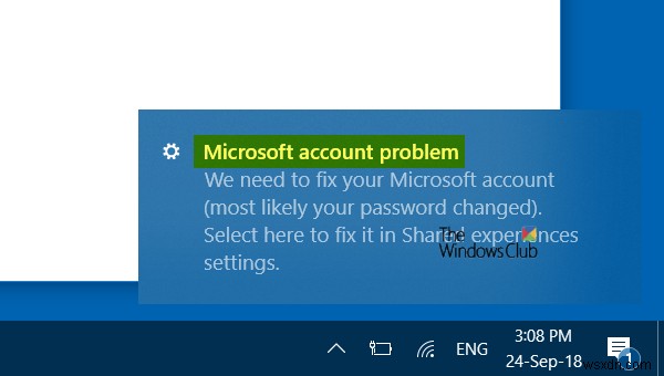 Microsoftアカウントの問題、Microsoftアカウントを修正する必要があります 