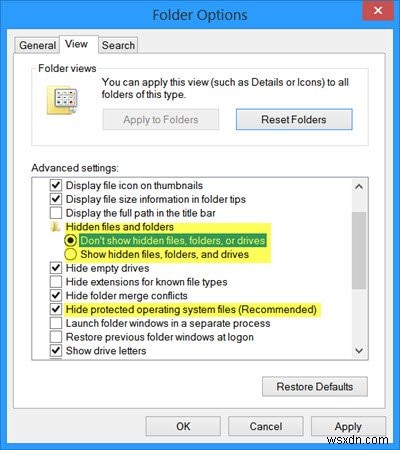 隠しファイルと隠しフォルダーが見つからないか、Windows11/10で機能していません 