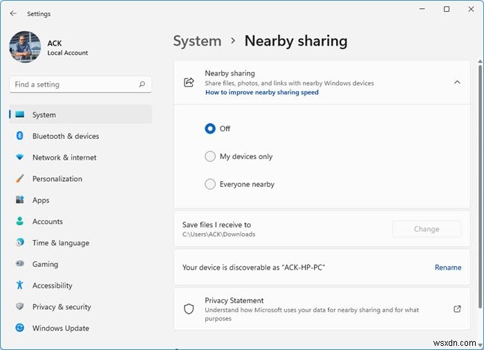 近くの共有がWindows11/10で機能しない 