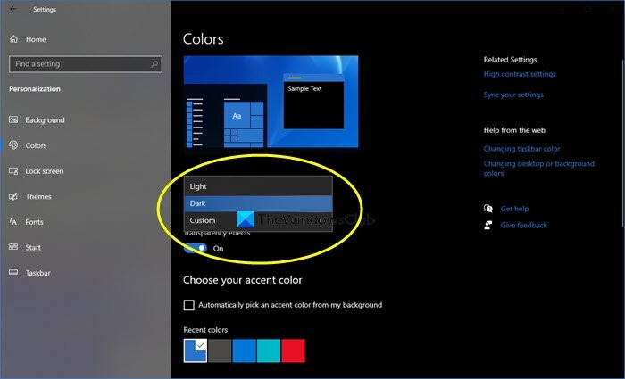 Windows10でダークモードまたはテーマをオンまたは有効にする方法 