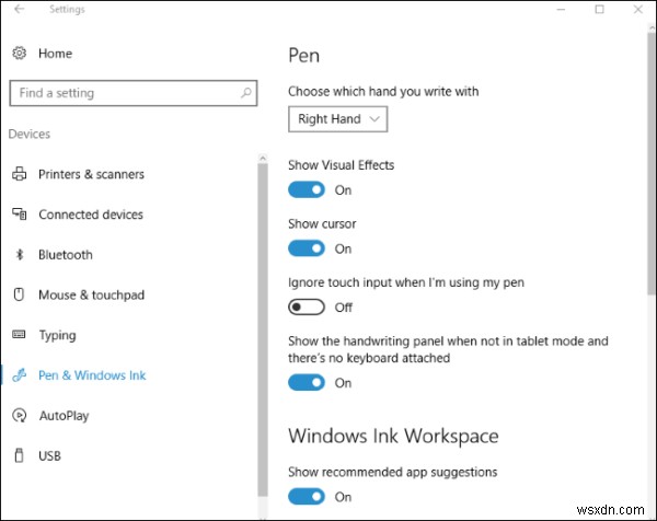 Windows10でペンとWindowsインクのワークスペース設定を構成する 