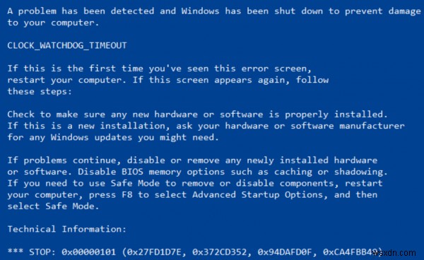 Windows11/10でのCLOCK_WATCHDOG_TIMEOUTブルースクリーンエラー 