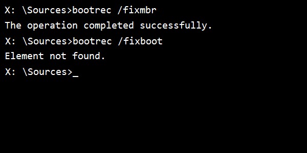 Windows11/0でのBootrec/Fixbootの要素が見つからないというエラーを修正 