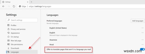ウェブサイトの言語翻訳を無効または有効にします。 MicrosoftEdgeで表示言語を追加または変更する 