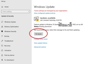 WindowsUpdateページの[問題を修正する]ボタン 