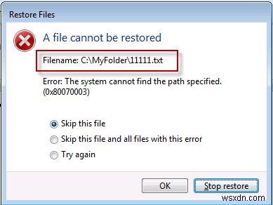 Windowsのバックアップまたはシステムの復元に失敗しました。エラー0x80070001、0x81000037、0x80070003 