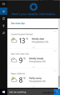 Cortanaに複数の場所の天気情報を表示させる 