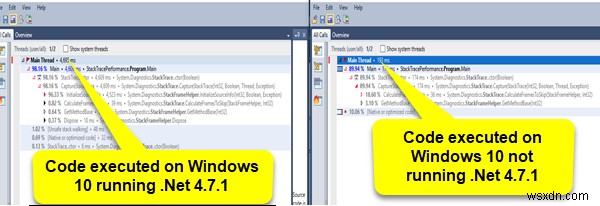 System.Diagnostics.StackFrameのパフォーマンスはWindows10で低下します 