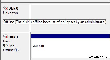 管理者によって設定されたポリシーのため、ディスクはオフラインです 