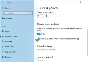 Windows 10で、タッチポイントの視覚的なフィードバックをより暗く大きくします 