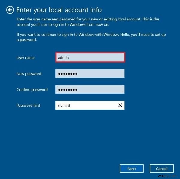 Windows10Homeのインストール中またはインストール後にローカルアカウントを作成する 