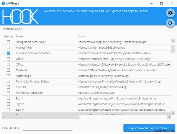 UWPHookを使用して、シングルクリックでMicrosoftStoreのゲームとアプリをSteamに追加します 