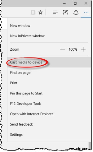 Windows10のEdgeブラウザーでメディアからデバイスへのキャストを無効または有効にする 