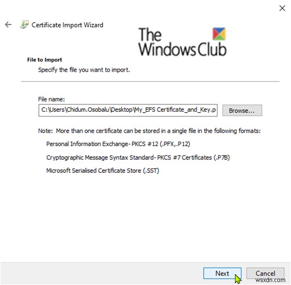 Windows 10にEFSファイル暗号化証明書とキー（PFXファイル）をインポートする 