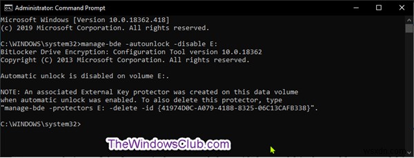 Windows10でBitLocker暗号化データドライブの自動ロック解除をオンまたはオフにする 