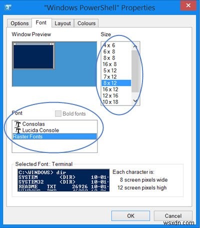 WindowsPowerShellのフォントとウィンドウが小さすぎます 