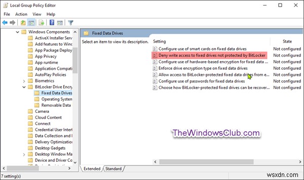 Windows10でBitLockerによって保護されていない固定ドライブへの書き込みアクセスを拒否する 
