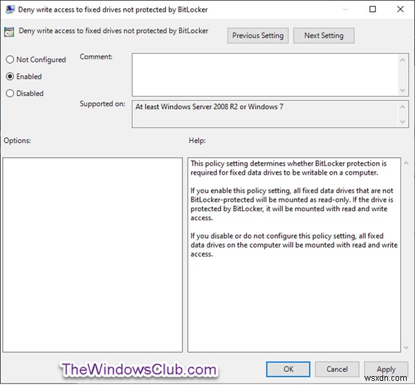 Windows10でBitLockerによって保護されていない固定ドライブへの書き込みアクセスを拒否する 