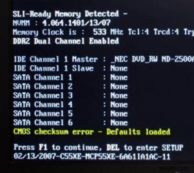 WindowsコンピューターのCMOSチェックサムエラー修正 