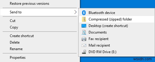 圧縮された（zip形式の）フォルダーがWindows10の[送信]メニューにありません 