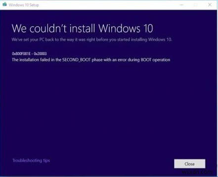 Windows10のアップグレード中にエラー0x800F081E–0x20003を修正 