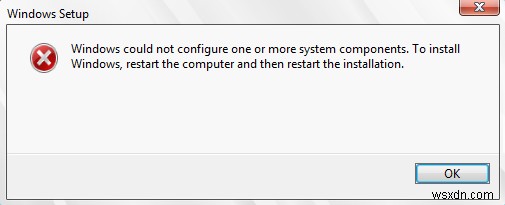 Windowsは1つ以上のシステムコンポーネントを構成できませんでした 