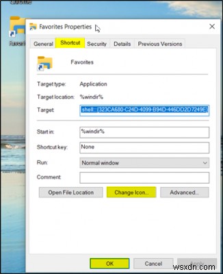 Windows10でお気に入りへのデスクトップショートカットを作成する方法 
