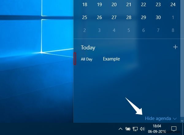 Windows10のタスクバー時計から議題を非表示にする方法 