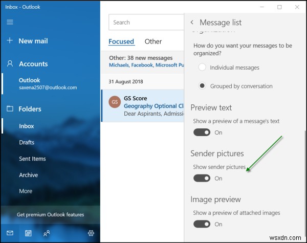 Windows11/10のメールアプリメッセージに送信者の写真を表示する 