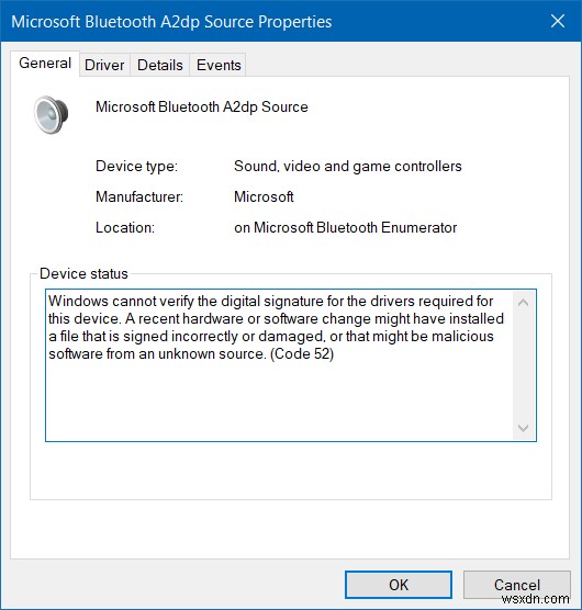 Microsoft Bluetooth A2dpソースが正しく機能しない（コード52） 