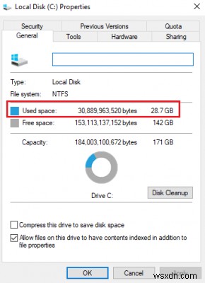 Windows10で間違った空き領域を示しているハードドライブ 