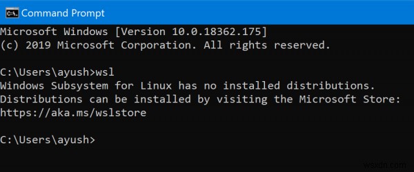 Windows Subsystem for Linuxには、ディストリビューションがインストールされていません 