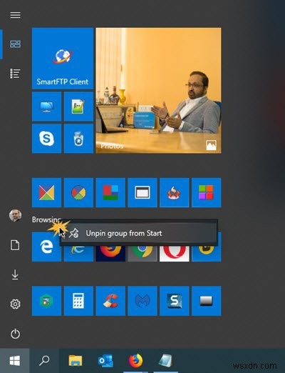 Windows10のスタートメニューからタイルまたはフォルダーのグループの固定を解除する方法 