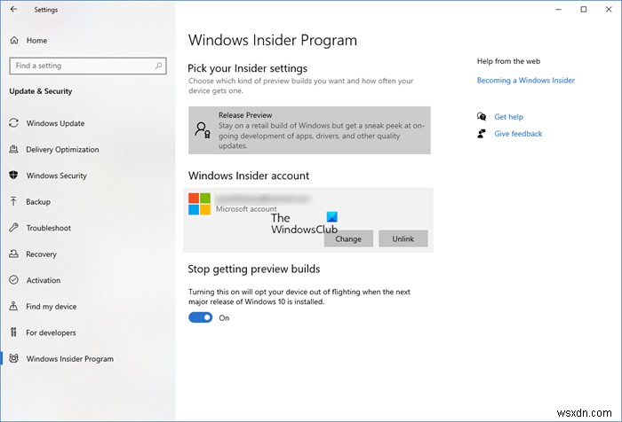 WindowsInsiderProgramに参加または退会する方法。インサイダービルドの取得を停止します 