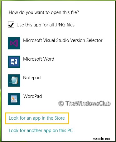 Windows11/10の[デフォルトのプログラムの選択]メニューから[ストアでアプリを探す]オプションを削除します 