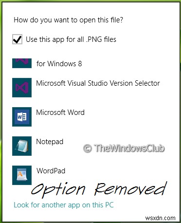 Windows11/10の[デフォルトのプログラムの選択]メニューから[ストアでアプリを探す]オプションを削除します 