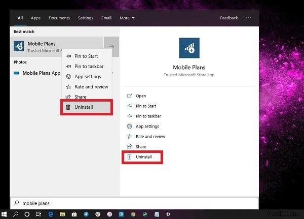 Windows10でモバイルプランアプリをアンインストールする方法 