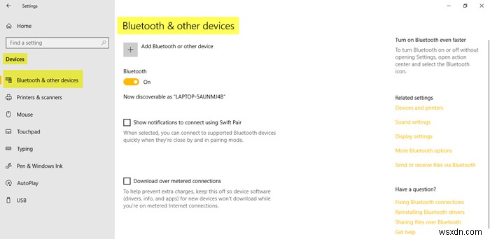 Windows 10デバイス設定：プリンター、Bluetooth、マウスなどの設定を変更します 