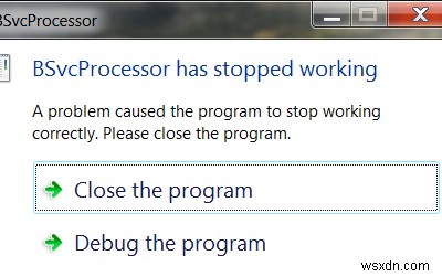 BSvcProcessorが動作を停止しました 