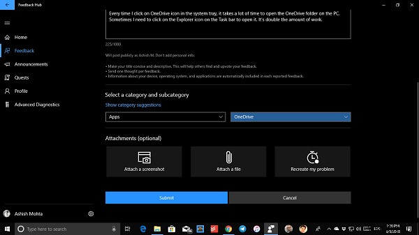 Windows10に関するフィードバックや苦情をMicrosoftに送信する方法 