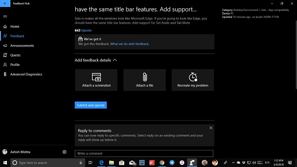 Windows10に関するフィードバックや苦情をMicrosoftに送信する方法 