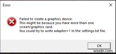 Windows10でグラフィックデバイスエラーを作成できませんでした 