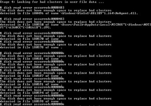 ディスクに不良クラスタを置き換えるのに十分なスペースがありません 
