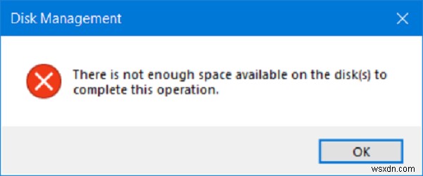 この操作を完了するのに十分なスペースがディスク上にありません 