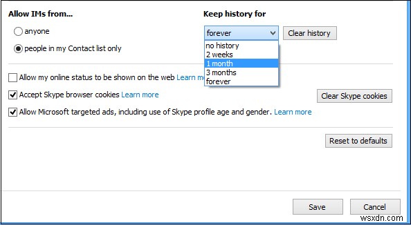Skype履歴を管理、削除、無効化する方法 
